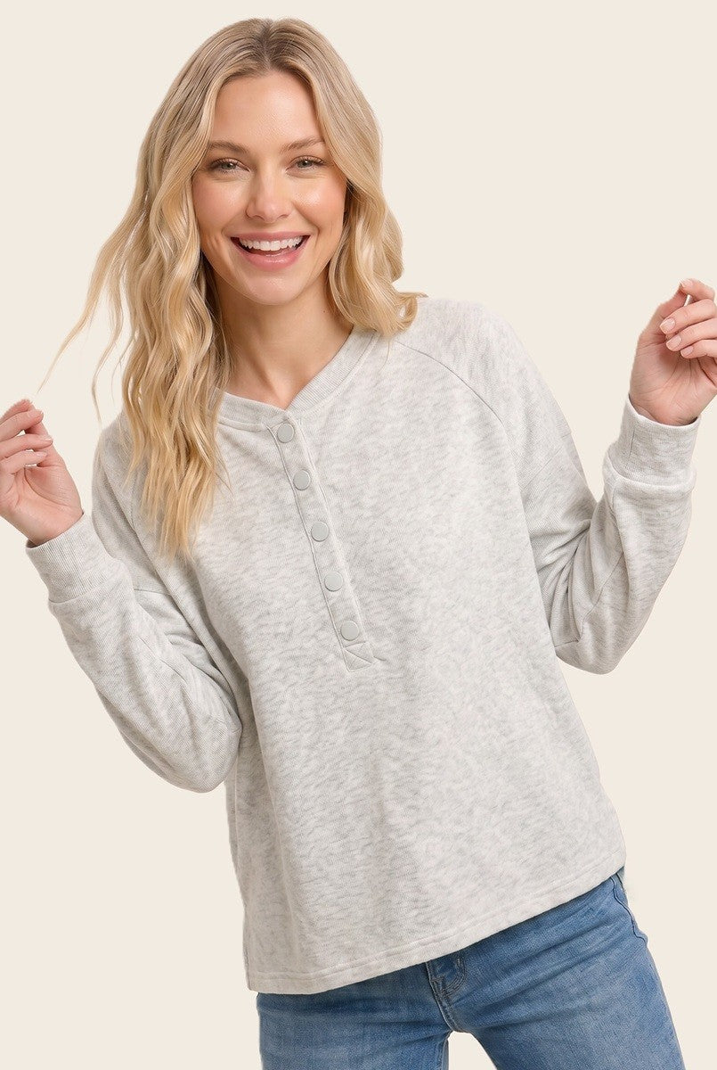 Ash Grey Half Snap Button Up Pullover