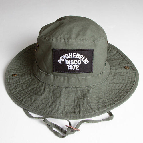 1972 Psychedelia Disco - Draw String Bucket Hat - Khaki