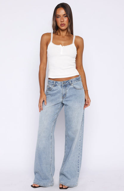 Holding On To You Lace Trim Top White