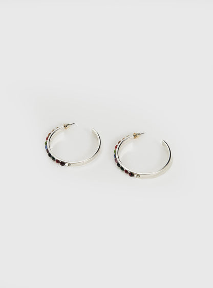 Leanah Gemstone Hoop Earrings Silver