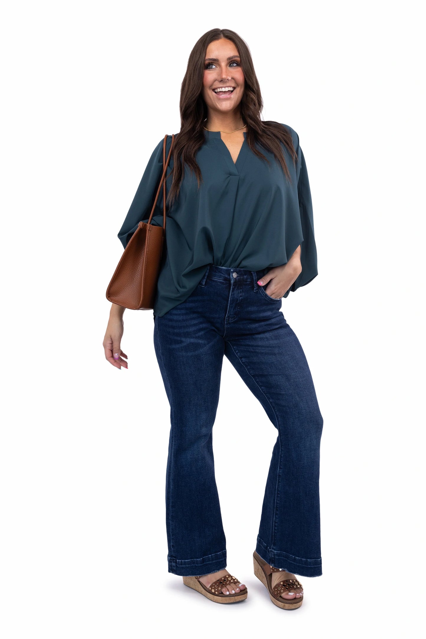 Women's Oversized Dolman Sleeve Blouse with Split Neck