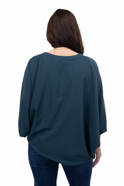 Women's Oversized Dolman Sleeve Blouse with Split Neck