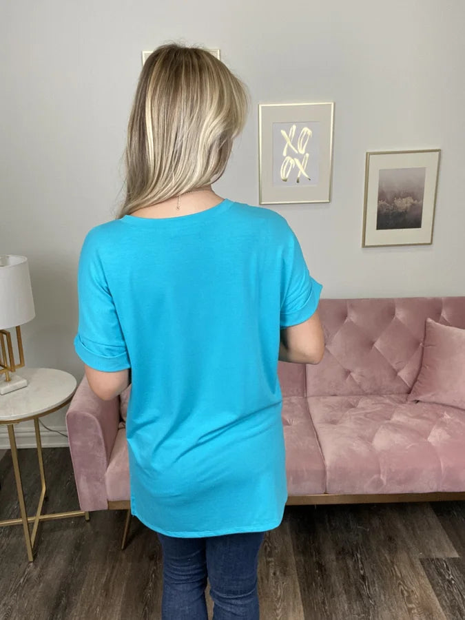 It's All Going On Women's Hi-Lo Rolled Short Sleeve Top