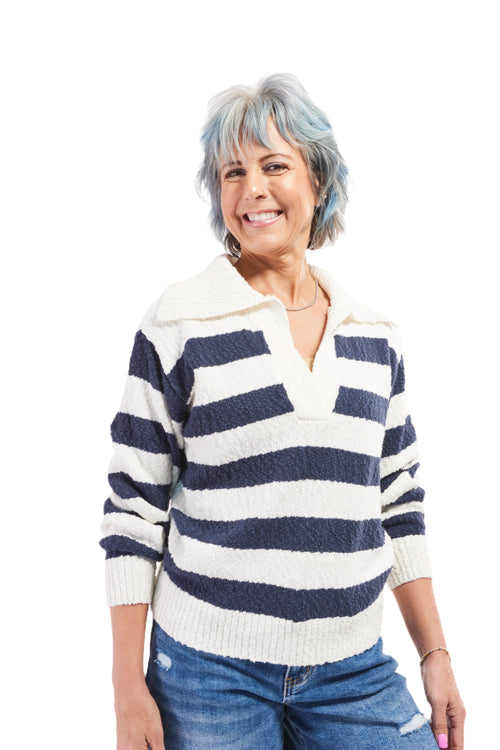 Women's Classic Striped Popcorn Knit Sweater