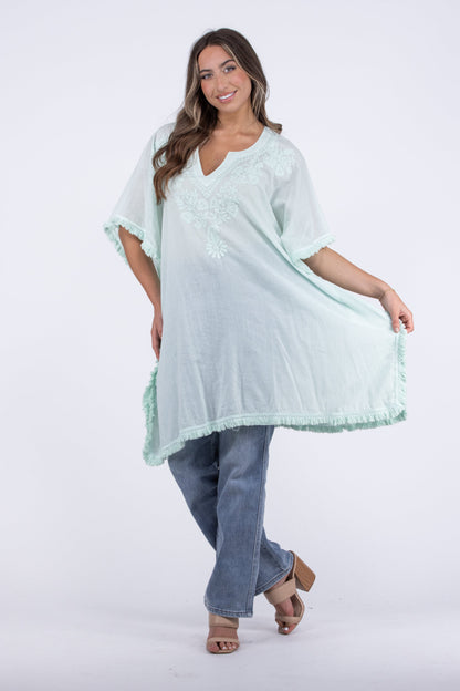 Oceania Kaftan Of Mine Women's Embroidered Short Sleeve Top