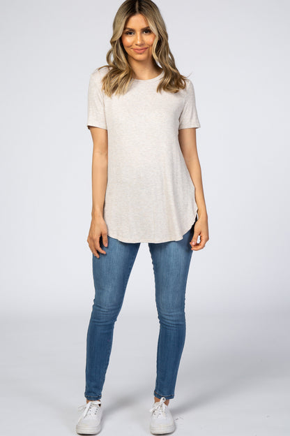 Beige Ribbed Round Hem Top