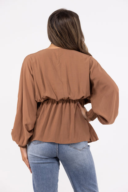 Take The Risk Women's Peplum Long Kimono Sleeve Top