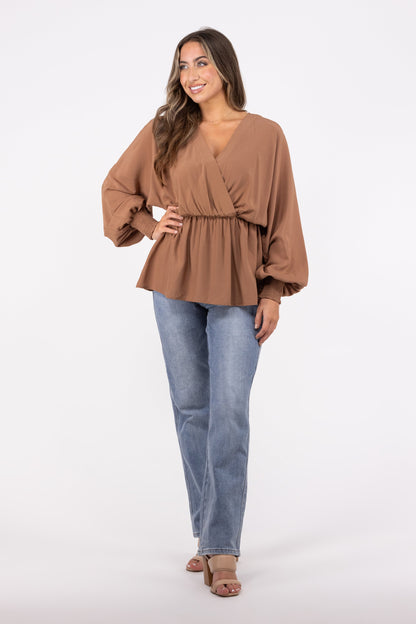 Take The Risk Women's Peplum Long Kimono Sleeve Top