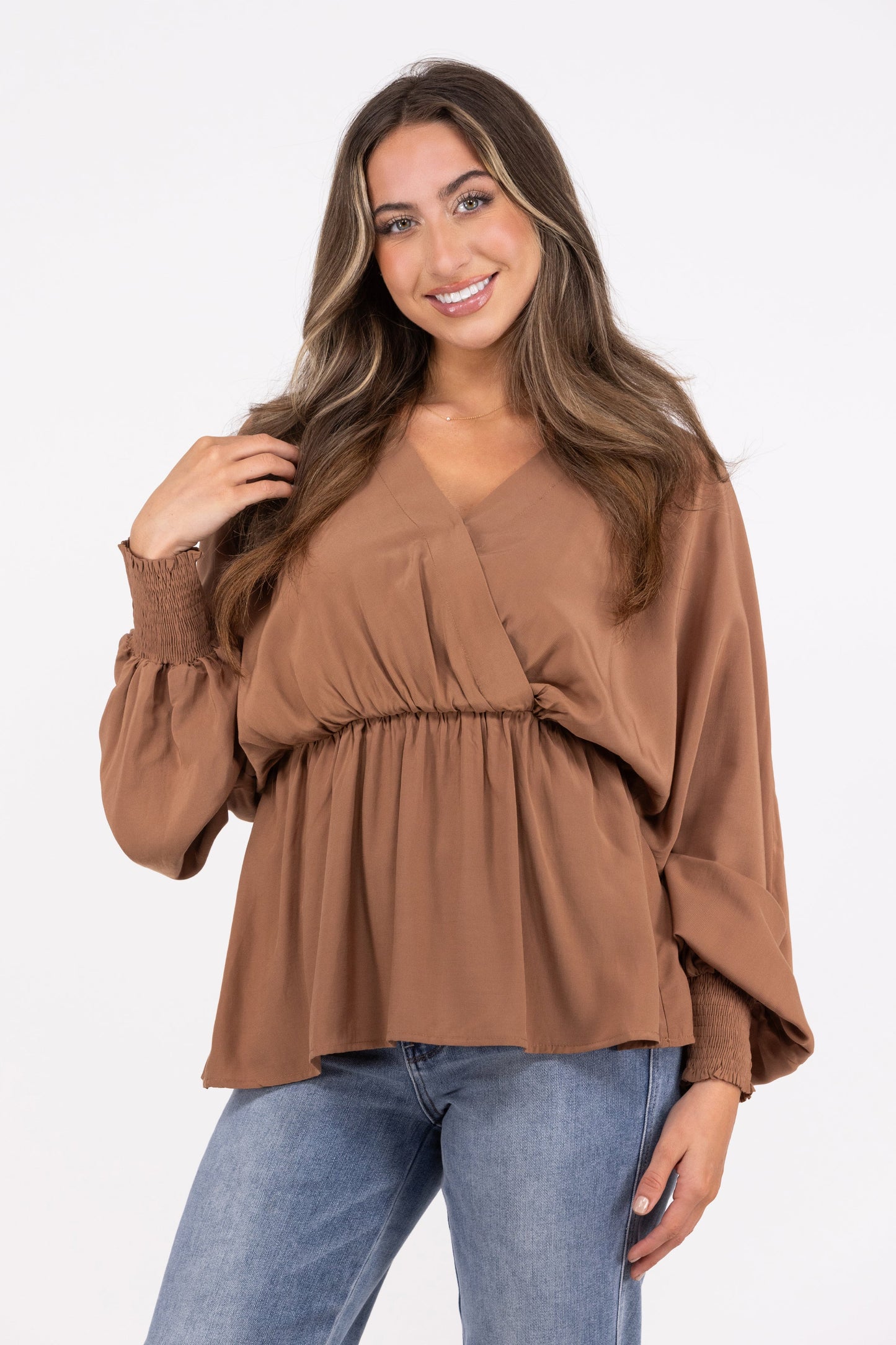 Take The Risk Women's Peplum Long Kimono Sleeve Top