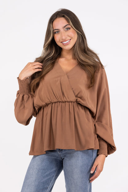 Take The Risk Women's Peplum Long Kimono Sleeve Top