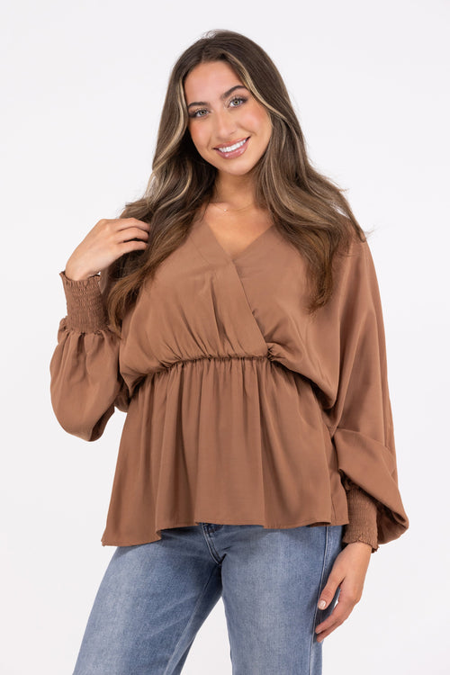 Take The Risk Women's Peplum Long Kimono Sleeve Top
