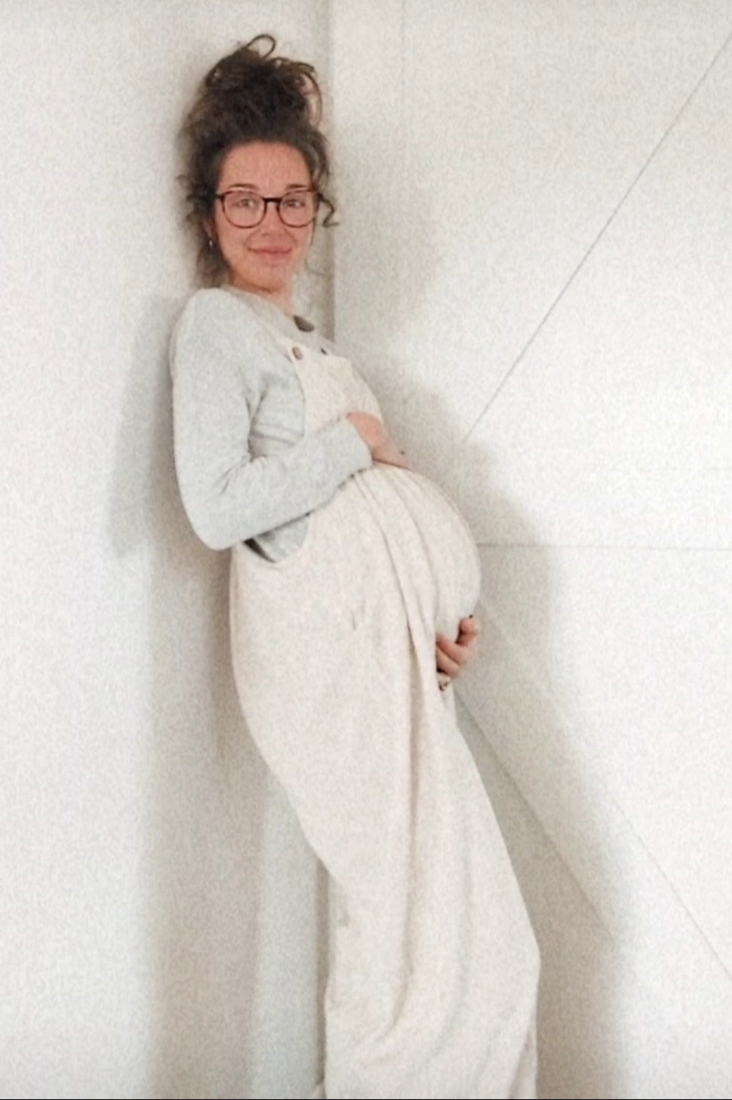 Beige Linen Maternity Overalls