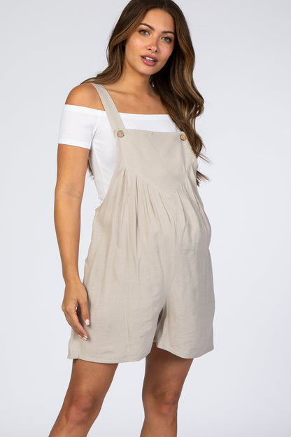Beige Maternity Short Overalls
