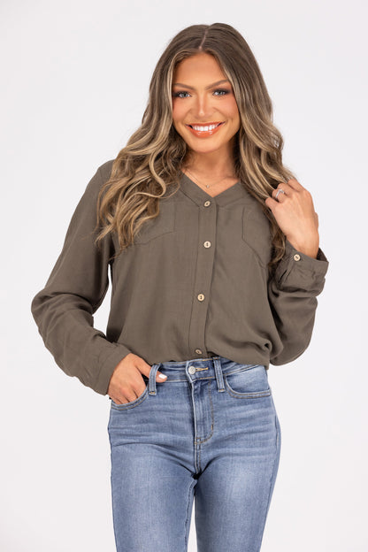 Let You Go Women's Linen Button Down Long Sleeve Top