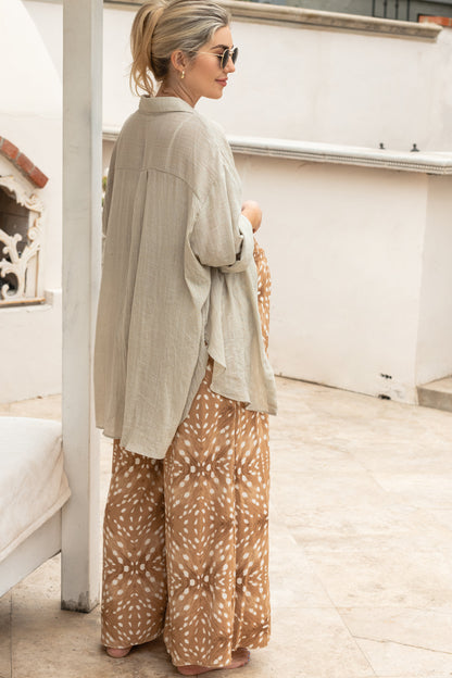 Beige Lightweight Sheer Button Down Maternity Blouse