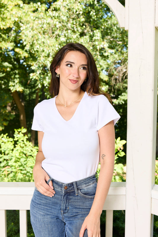 ALB Custom Non See Through Quintessential Women's Slim-Fit V-Neckline Short Sleeve Tee