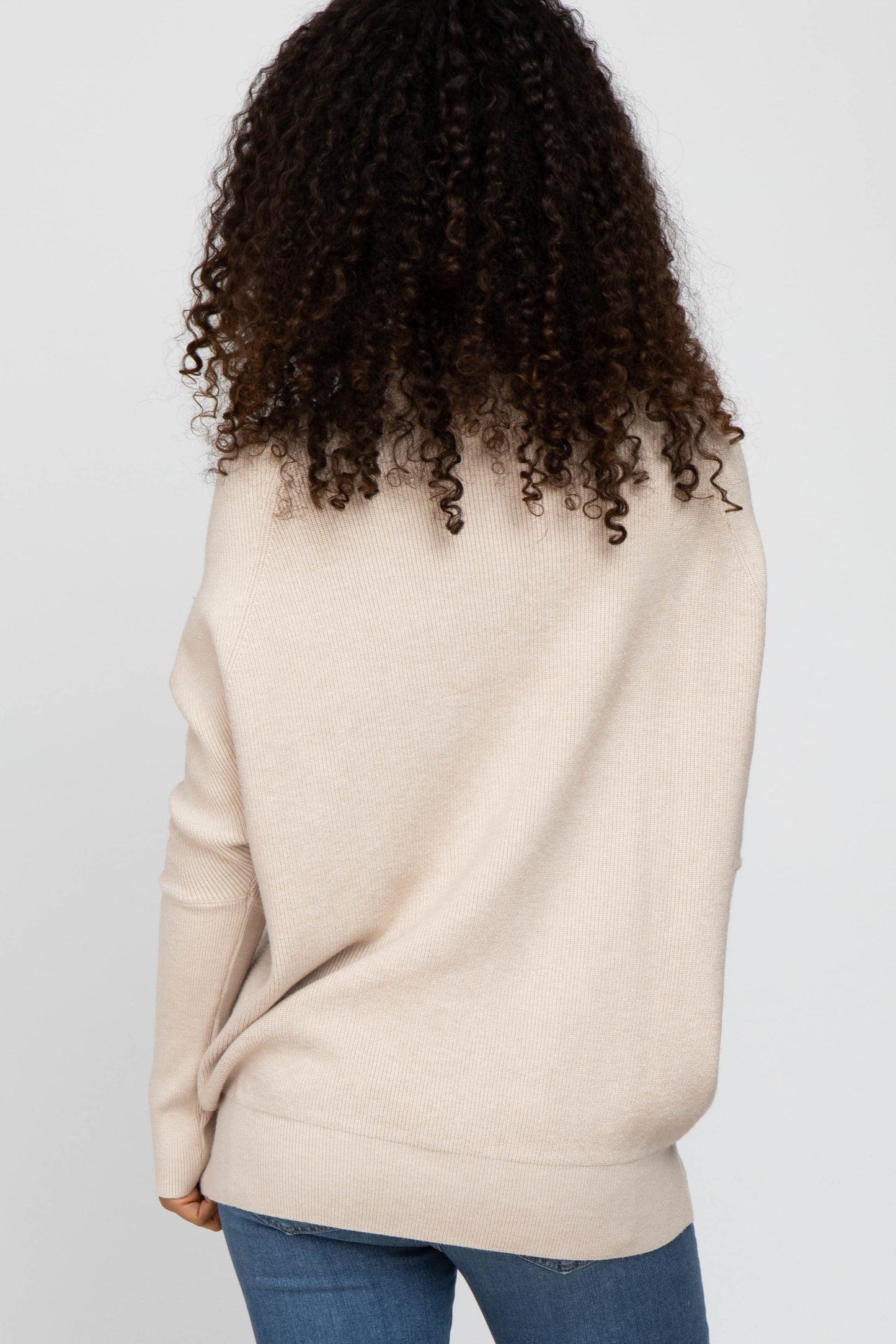 Beige Funnel Neck Dolman Sleeve Sweater