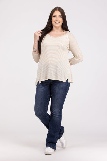 Striped Perfection Women's V-Neck Hi-Lo Long Sleeve Top