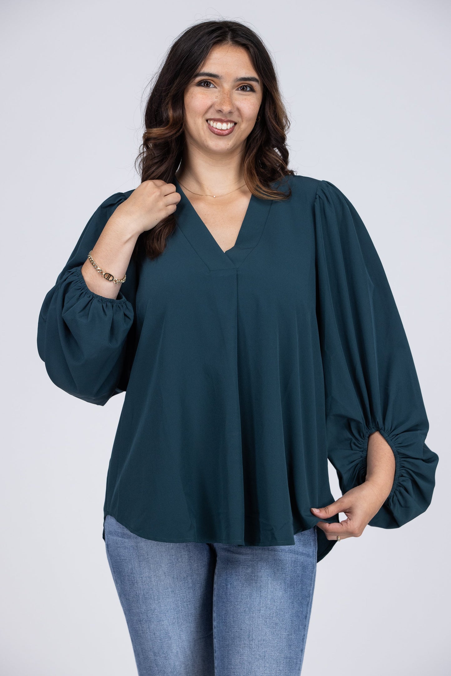 Meeting For Business Women's V-Neck Balloon Sleeve Top