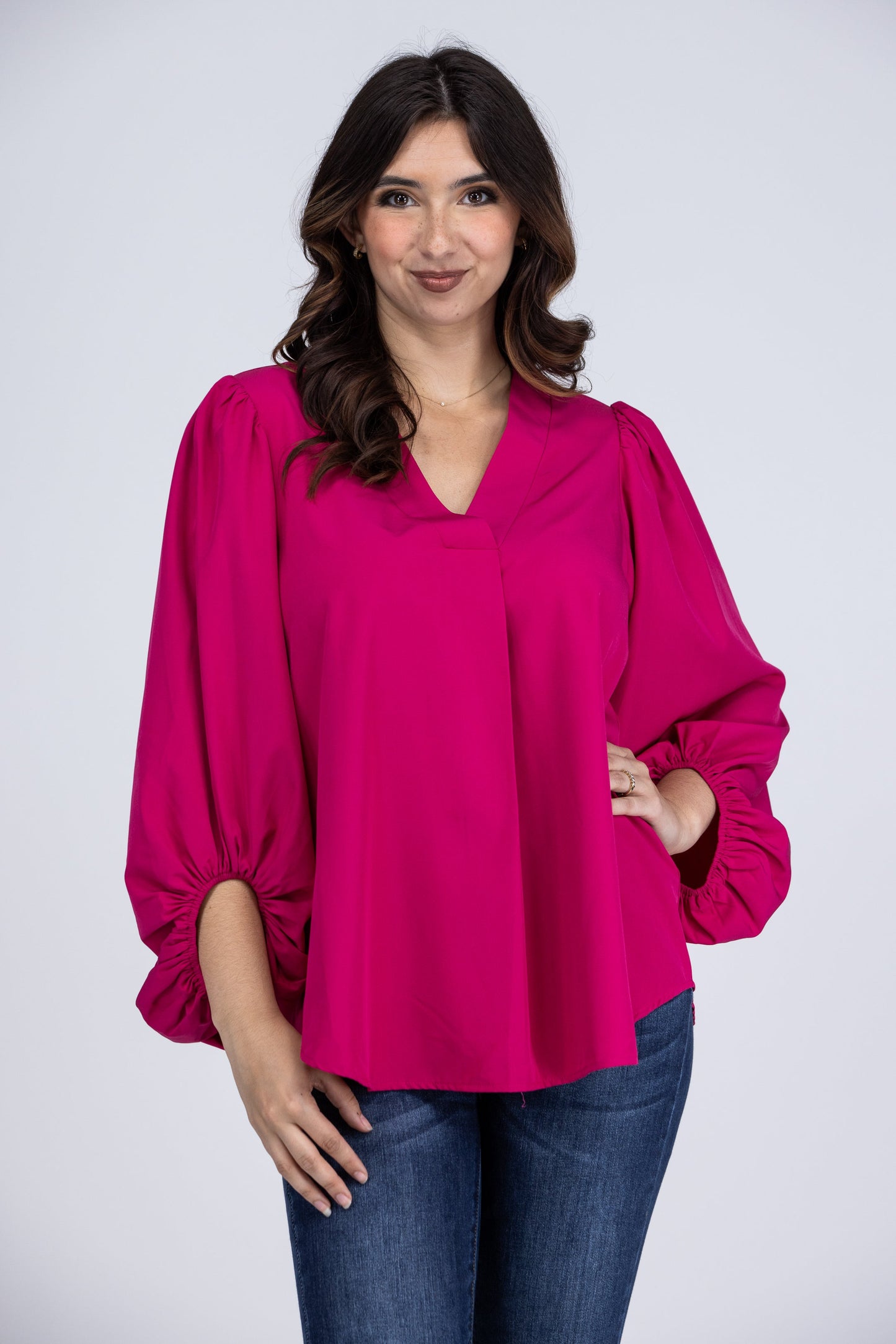 Meeting For Business Women's V-Neck Balloon Sleeve Top