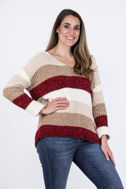 Let's Cuddle Women's Striped Knit Pullover Sweater
