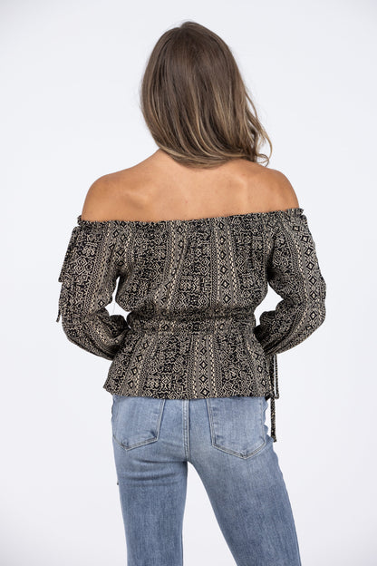 Sweet As Aztec Women's Off The Shoulder Long Sleeve Top