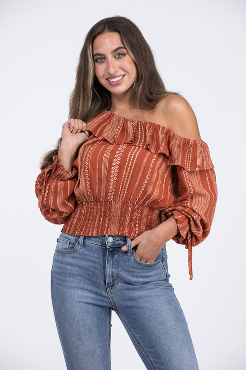 Sundance Women's Ruffle One Shoulder Long Sleeve Top