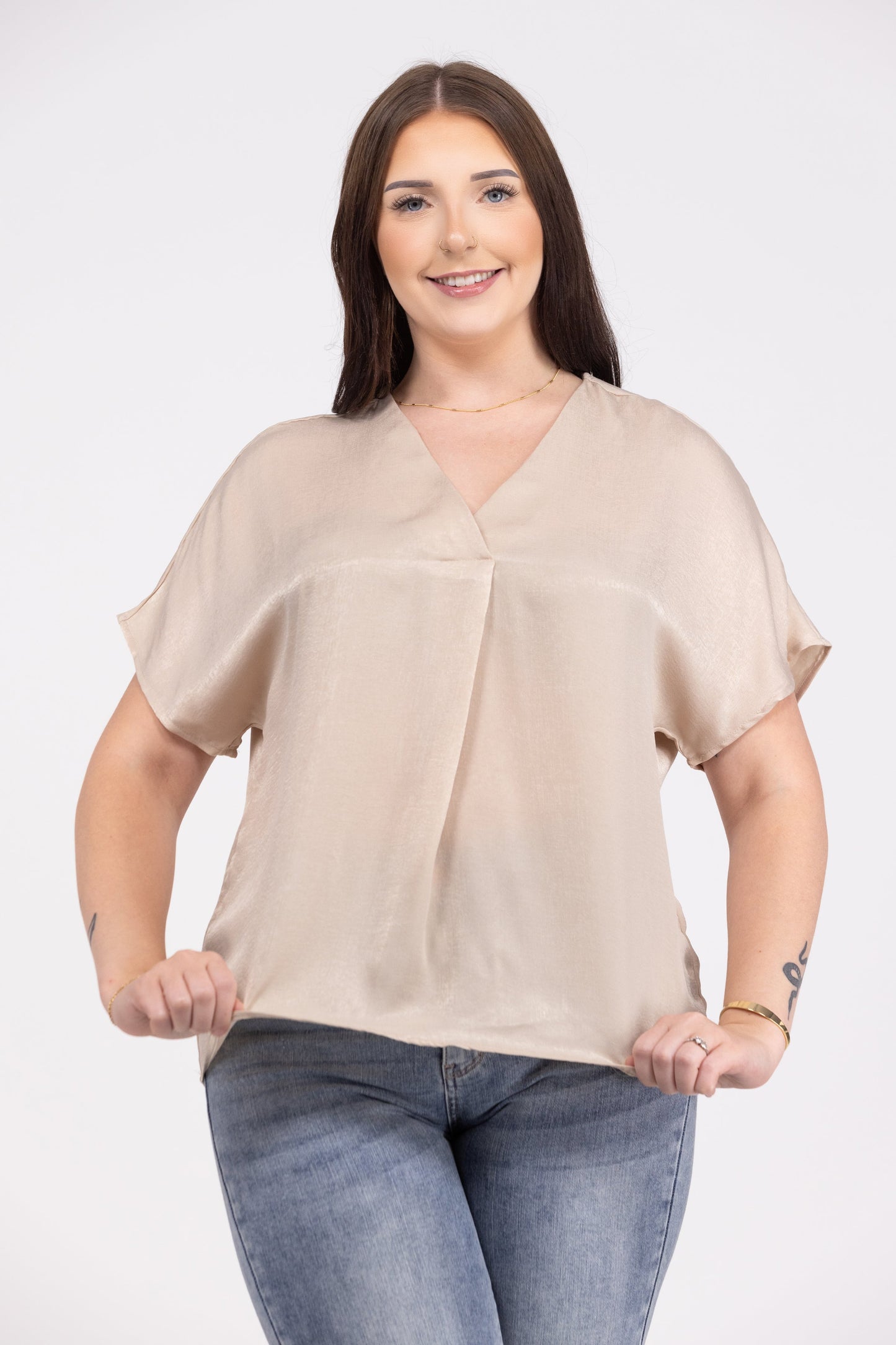 Stop And Stare Women's Pleated Short Sleeve Top
