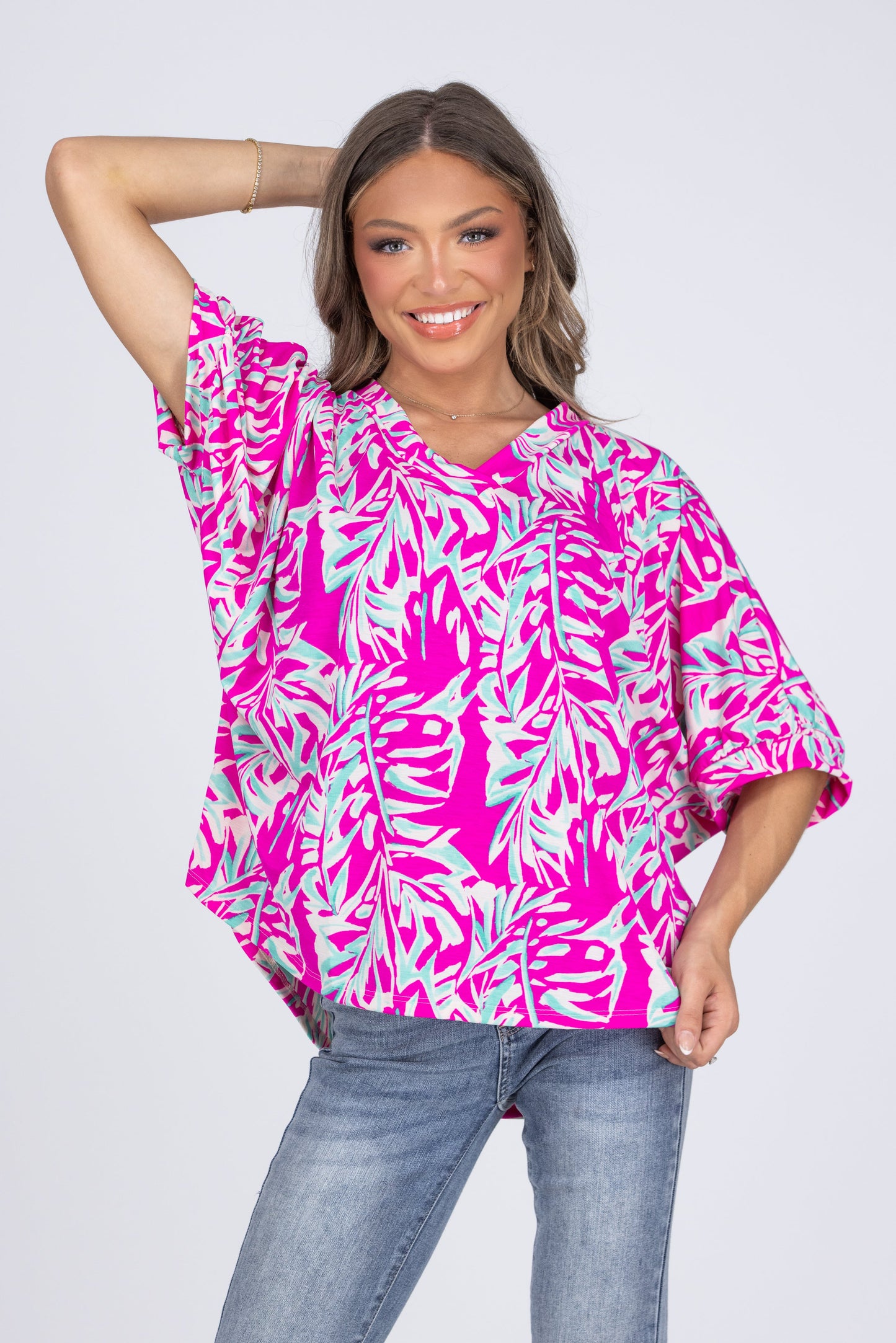 Consider Yourself Women's Bright Hi-Lo 3/4 Sleeve Top