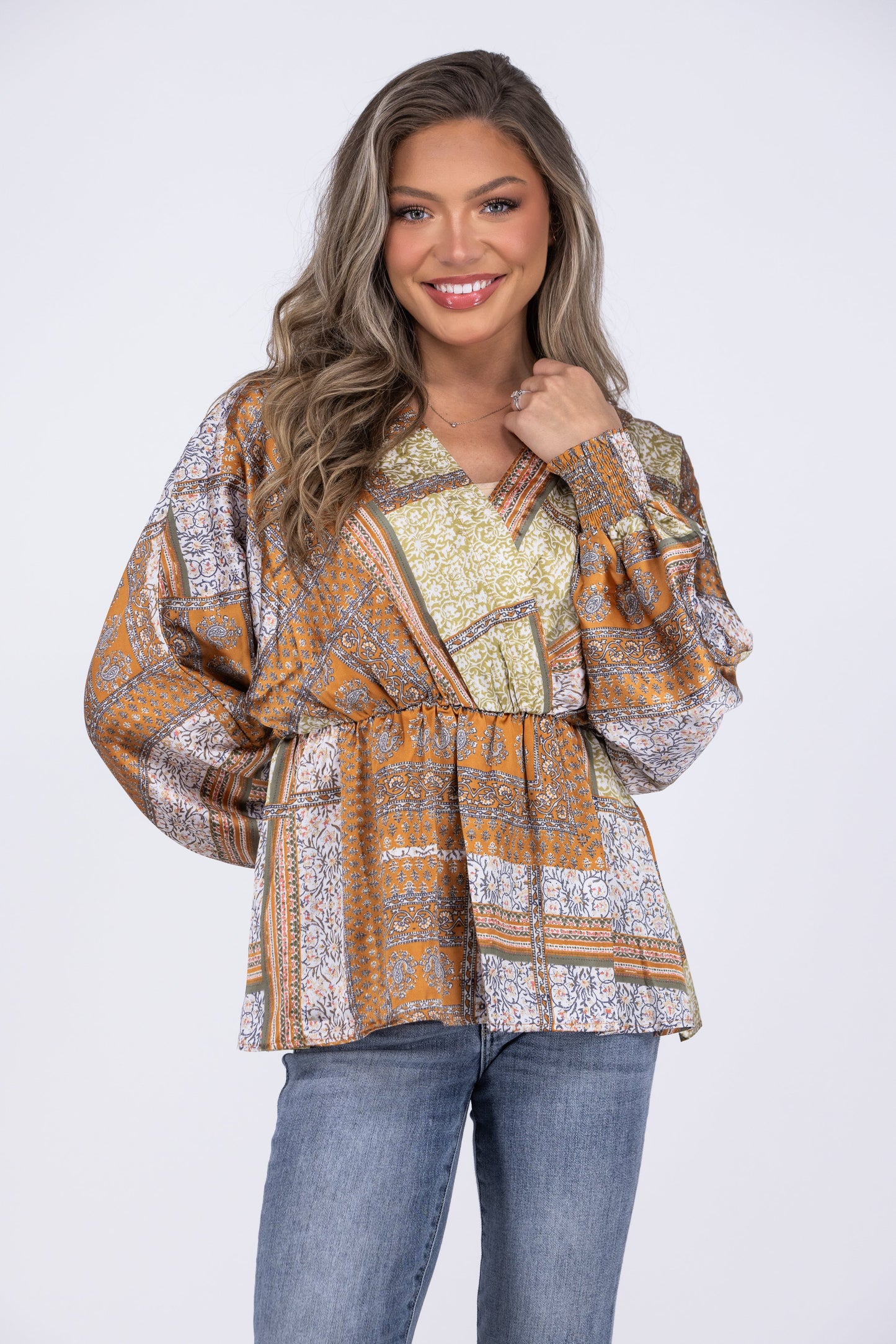 Take The Risk Women's Peplum Long Kimono Sleeve Top