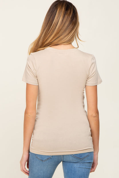 Beige Basic Crew Neck Maternity Tee