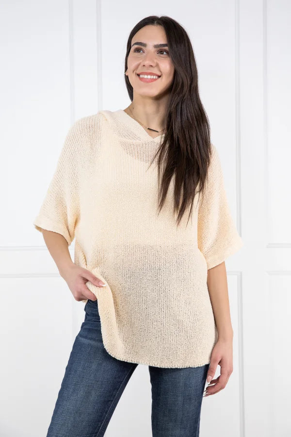 Driftwood Daydreams Women's Hooded Short Sleeve Sweater