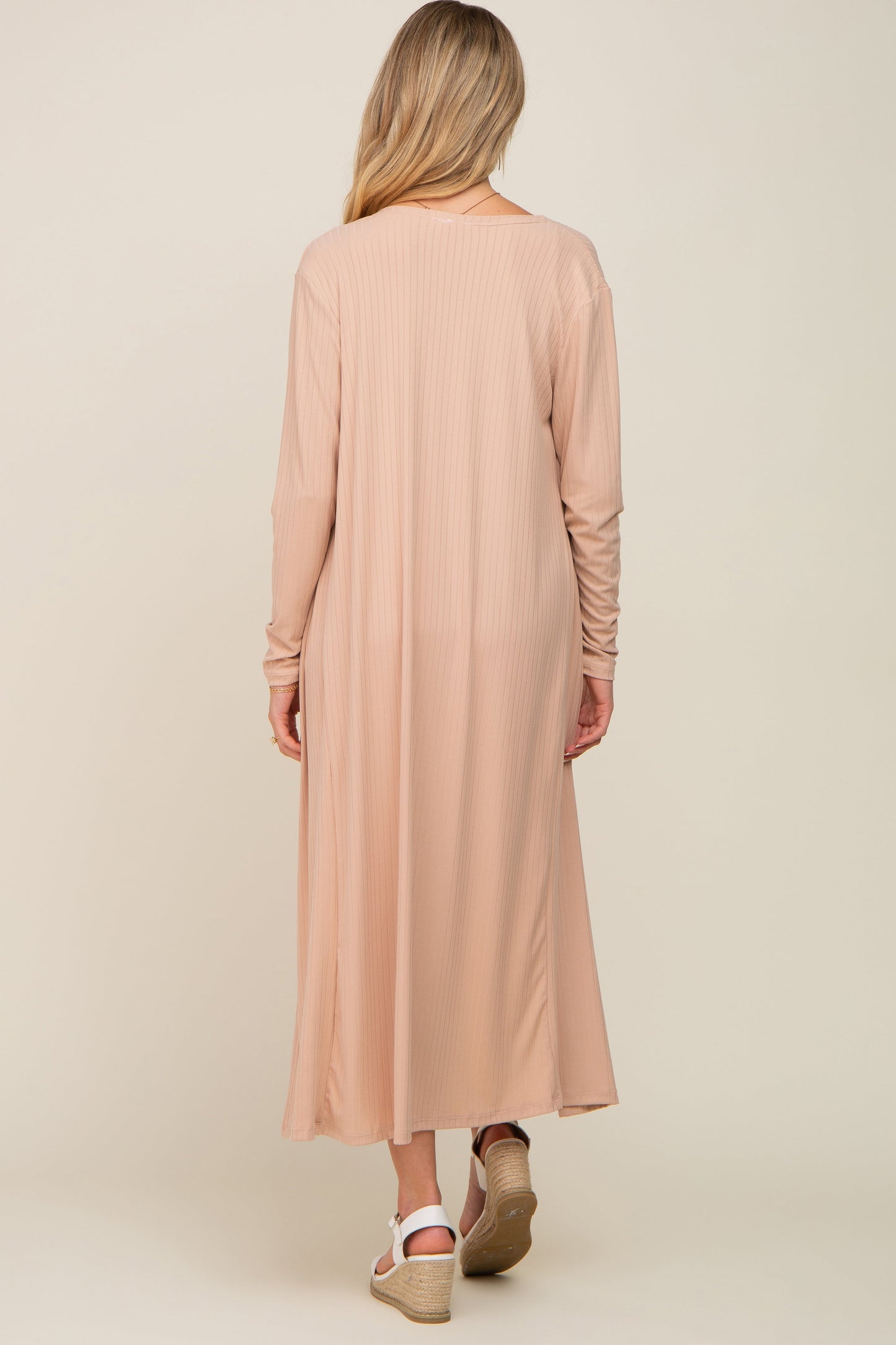 Beige Ribbed Cardigan 2 Piece Maternity Set