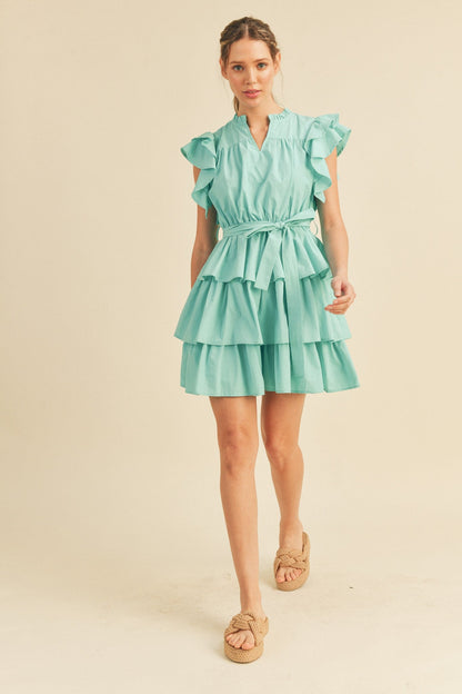 Aqua Ruffle Tiered Mini Dress