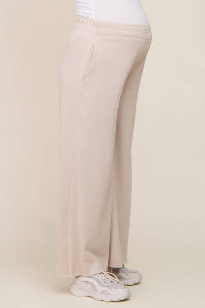 Beige Soft Fleece Wide Leg Maternity Lounge Pants