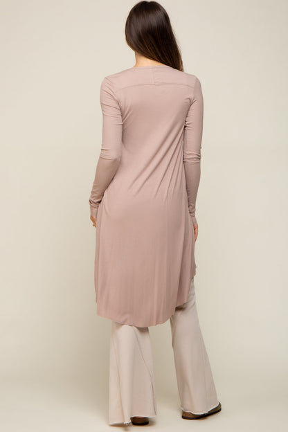 Beige Button Front Knit Maternity Cardigan