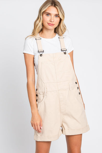 Beige Front Pocket Maternity Overall Shorts