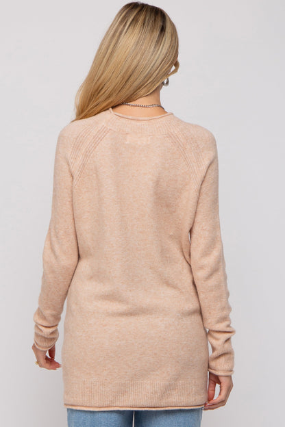 Beige Brushed Knit Maternity Sweater