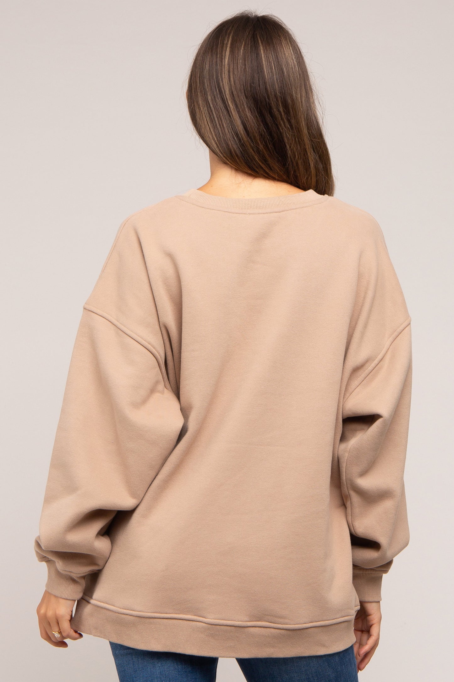 Beige Soft Knit Fleece Lined Maternity Sweatshirt