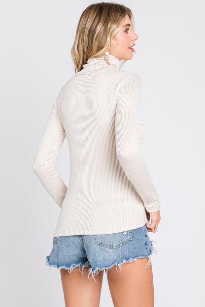 Beige Ribbed Maternity Top