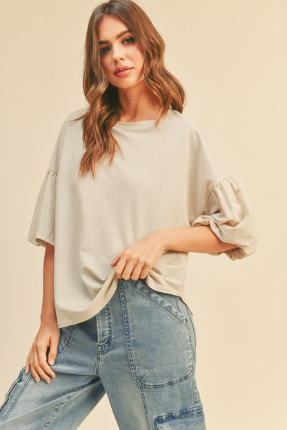 Beige Drop Shoulder Puff Sleeve Maternity Top