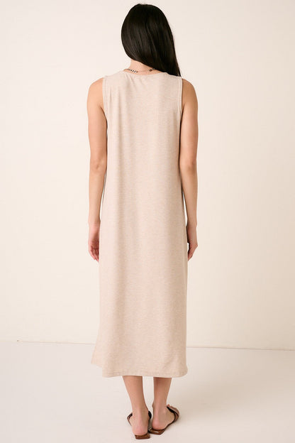 Beige Ribbed Sleeveless Midi Dress