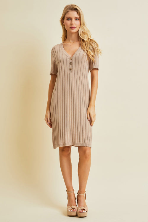 Beige Ribbed Knit Dress