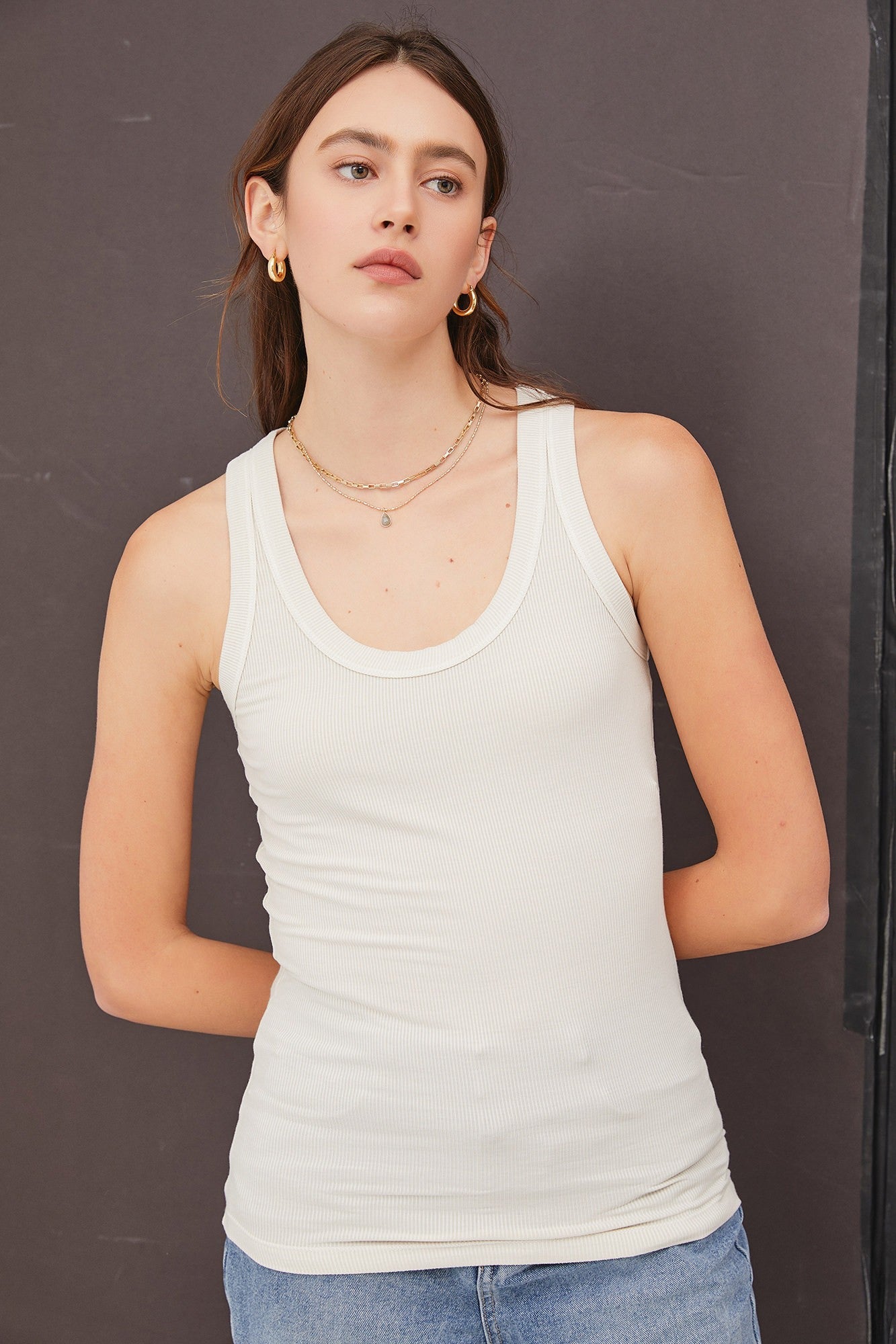 Beige Sleeveless Ribbed Maternity Top