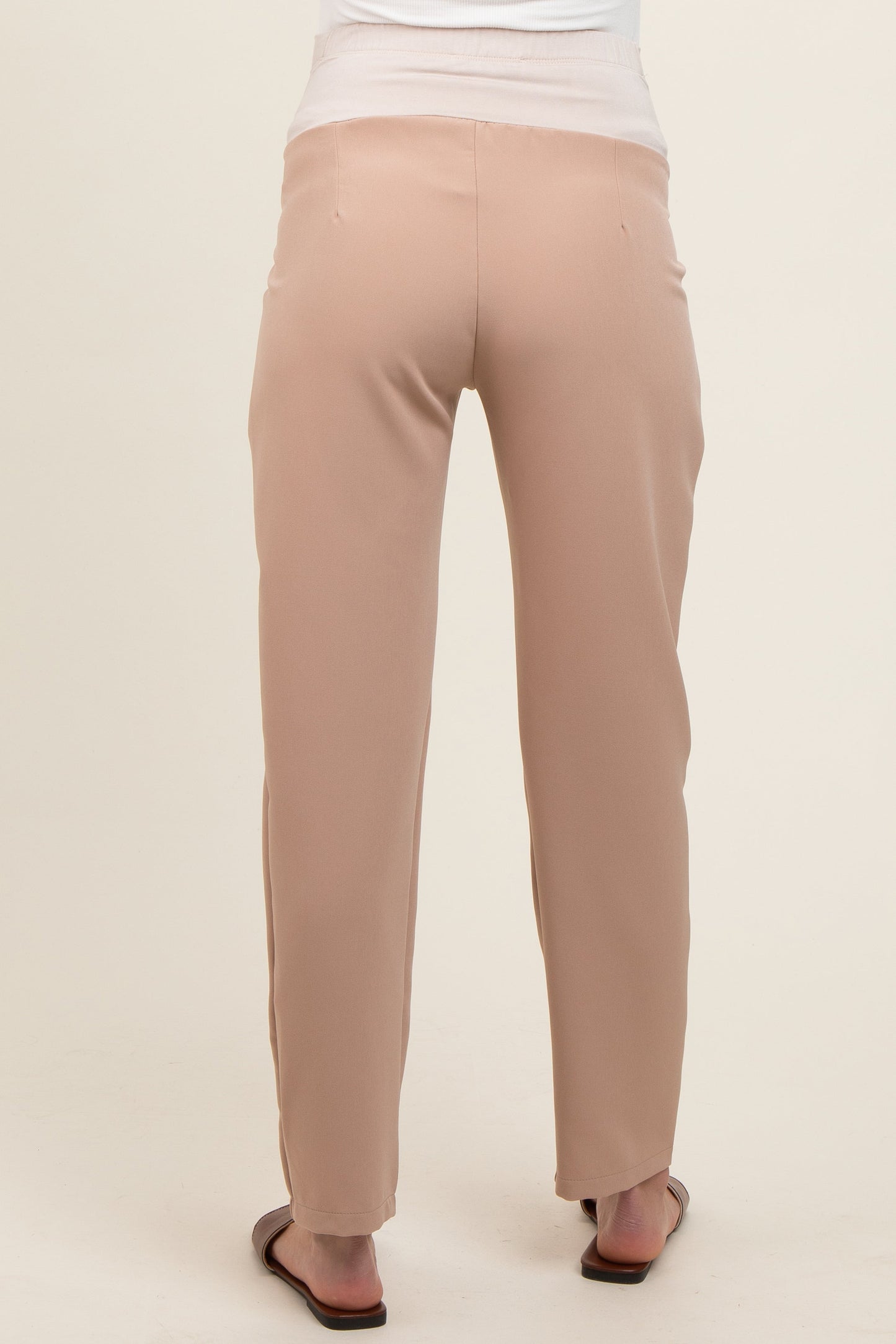 Beige Pleated Relax Fit Maternity Pants