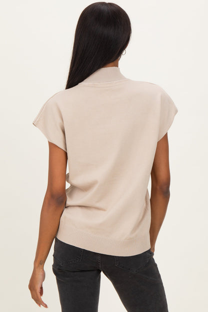 Beige Mock Neck Knit Top