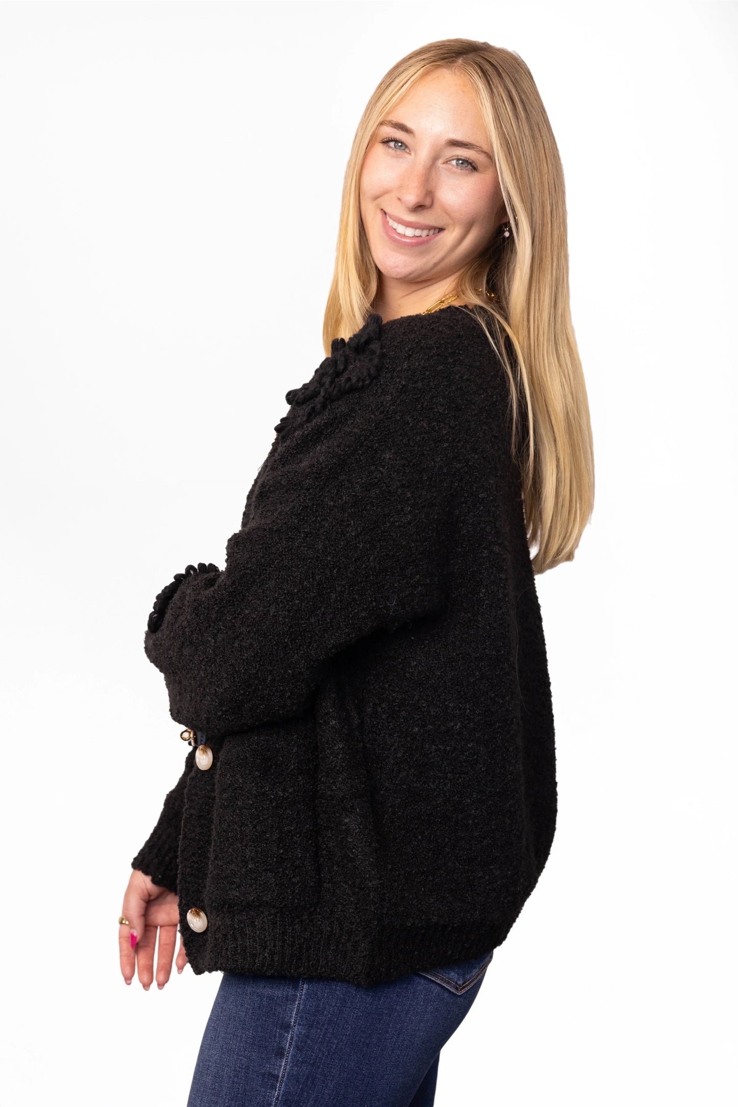 ALB Custom Women's Button Up Knit Floral Cardigan