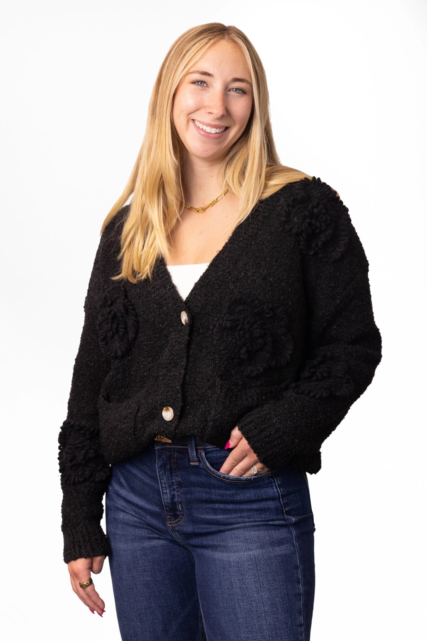 ALB Custom Women's Button Up Knit Floral Cardigan
