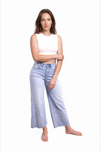 The Kayla High-Rise Tummy Control Cropped Wide Leg Jeans