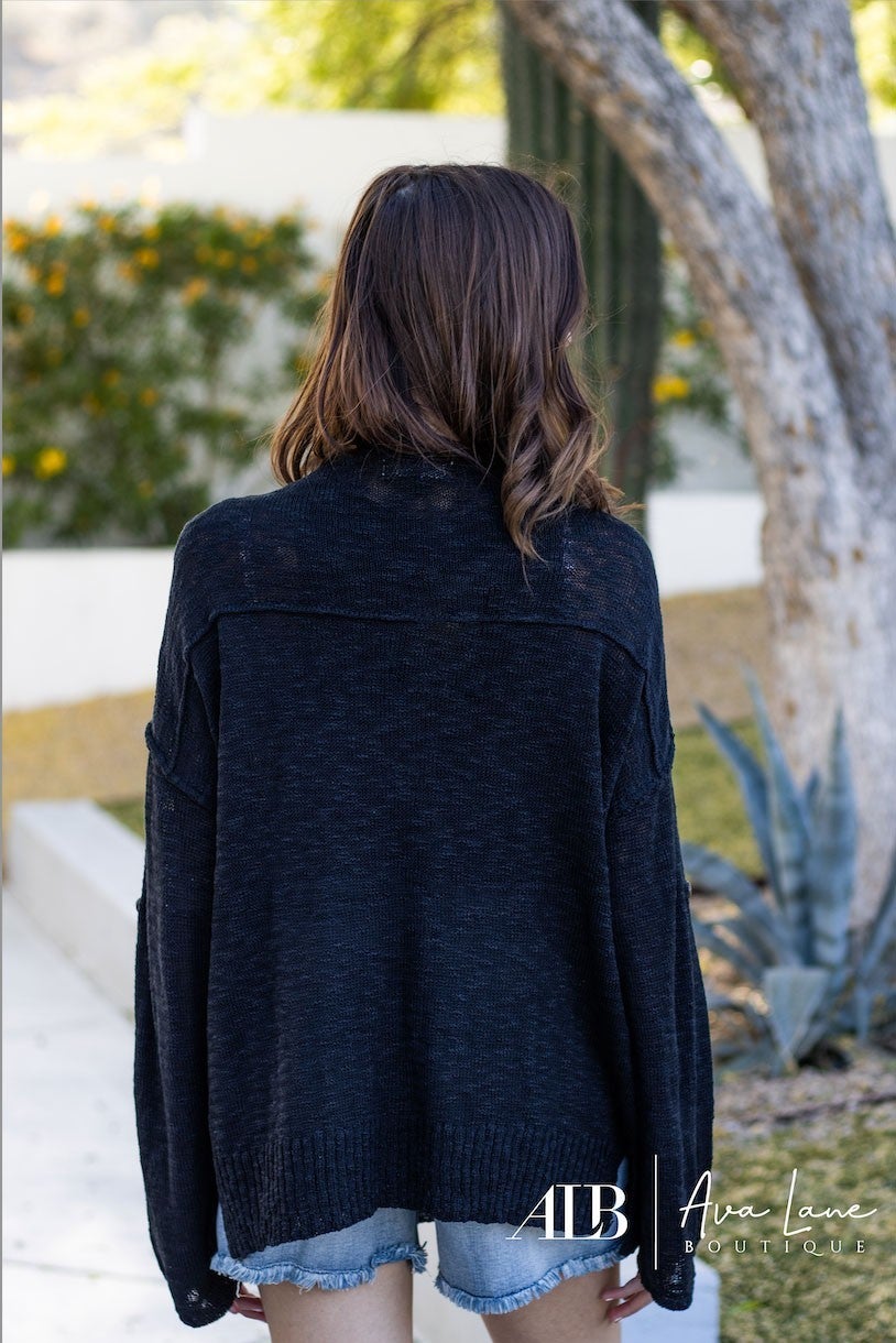 Give Me Buttons Women's Drop Shoulder Exposed Stitch Sweater